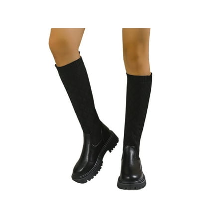 

Avamo Women Boots Chunky Platform Heel Fashion Booties Elastic Sock Boot Outdoor Winter Shoes Party Anti Slip Pull On Warm Bootie Black 6