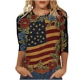 thumbnail image 2 of JOANKDMI American Flag Print Shirts Women 3/4 Sleeve 4th of July Crewneck Patriotic Relaxed Fit Tops Summer Casual Holiday Festival Memorial Day Anniversary T Shirts, 2 of 5
