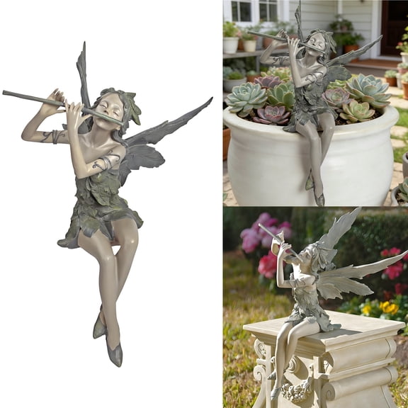 XIBUFE Sitting Fairy Garden Statue, Resin Outdoor & Indoor Statues, Decorative Garden Decor for Outside, Yard, Patio, Porch, Lawn, Pond, Fountain, Home, Charming Fairy Figurine