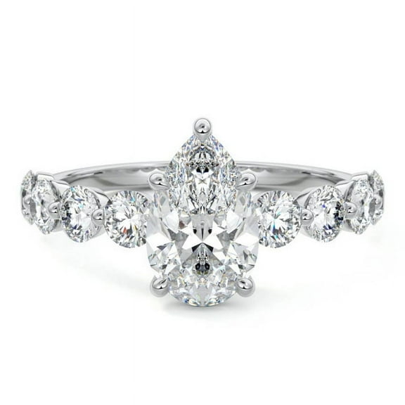 Brig Jewel Stamped 14K White Gold Plated Diamond Engagement Ring - 1.8 Ct Pear Cut Lab Created Diamond Anniversary Ring - Bridesmaids Jewelry - Promise Ring for Her - Diamond Engagement Ring