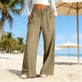 thumbnail image 2 of Likimi Pants Women High Waisted Wide Leg Elastic Waistband Solid Color Loose Fit Elegant Casual Comfort Trousers With Pockets Khaki Size S, 2 of 6