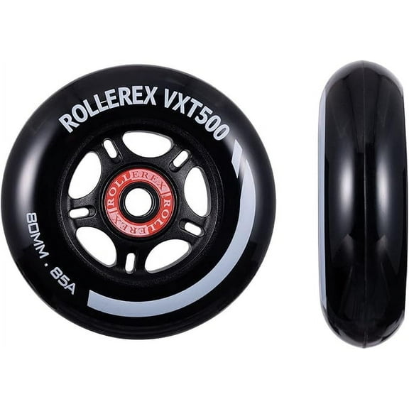 Rollerex VXT500 Inline Skate Wheels (2-pack w/ bearings, spacers and washers) - Use on Roller Blades, RipStiks, Luggage, Baggage or Wheelchairs (Steel Black, 76mm)