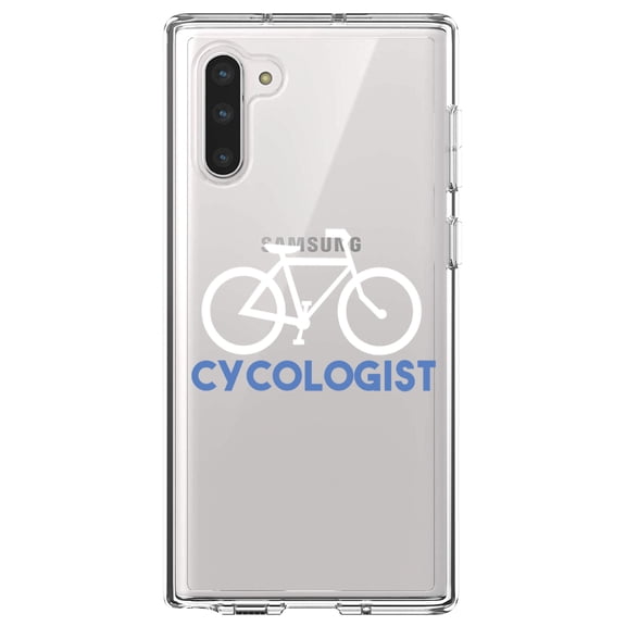 DistinctInk Clear Shockproof Hybrid Case for Samsung Galaxy Note 10 (6.3" Screen) - TPU Bumper Acrylic Back Tempered Glass Screen Protector - Cycologist Bicycle Cycling
