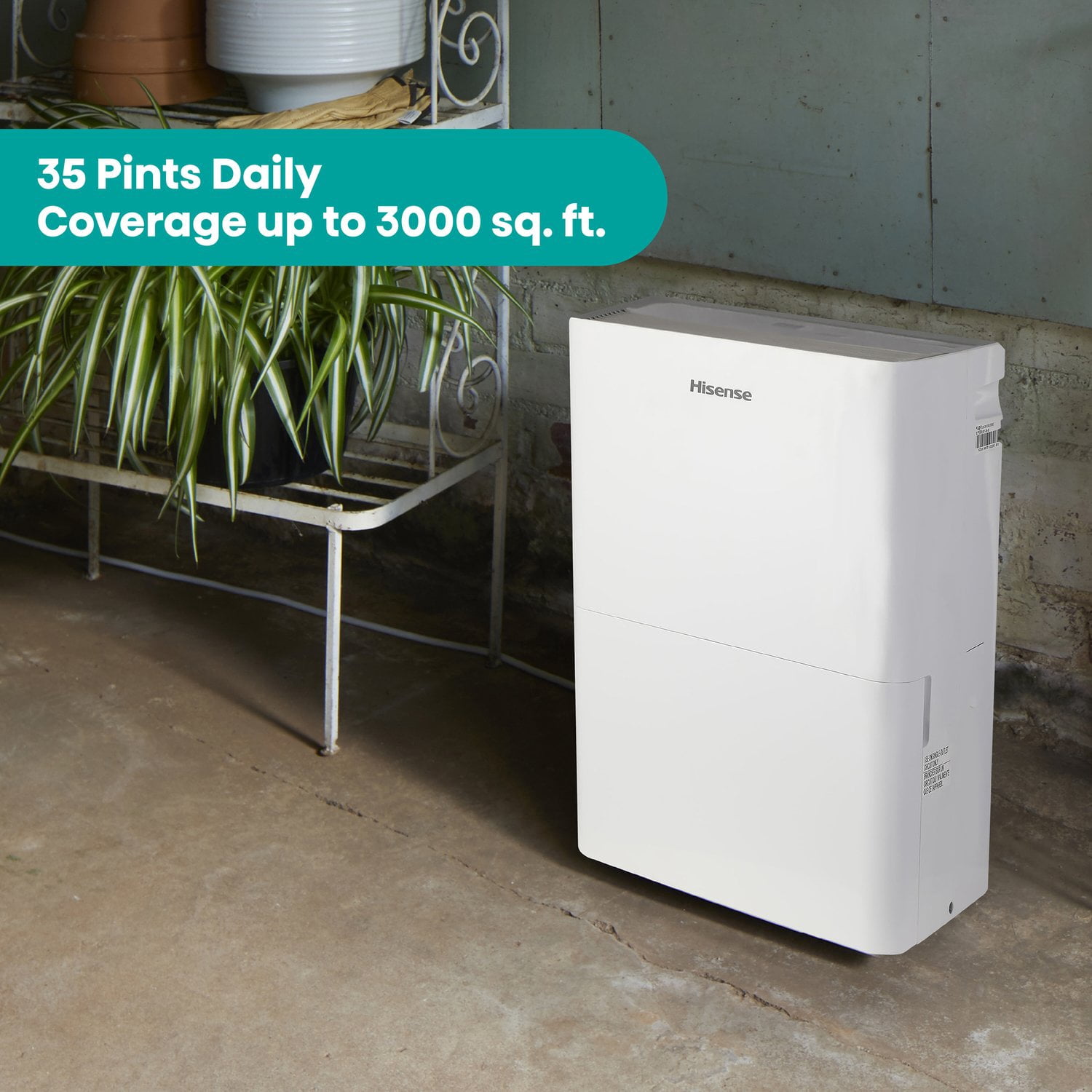Hisense 35 Pint 3000 Sq. Ft. Compact Dehumidifier in White - Slide-Out Bucket, Energy Star, ADH35K26