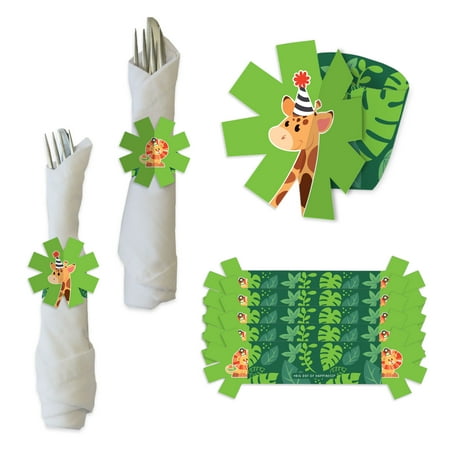 

Big Dot of Happiness Jungle Party Animals - Safari Zoo Animal Birthday Party or Baby Shower Paper Napkin Holder - Napkin Rings - Set of 24