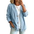 thumbnail image 3 of CAIXIA Denim Cardigan for Women Lightweight Jean Jacket V Neck Classic Button Front Breathable Stretch Relaxed Fit Casual, 3 of 5