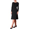 thumbnail image 4 of Vestido midi negro de mujer con cuello plisado de manga larga de invierno A-Line, 4 of 5