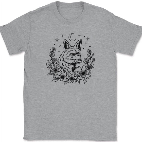 Fox in Flowers T-Shirt Funny Beautiful Animal Graphic Tee Gift Trendy Humor - Heather Grey, S