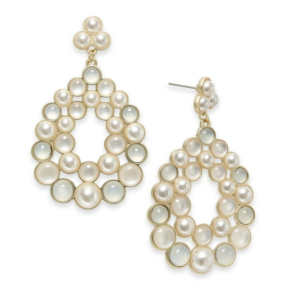 INC International Concepts Gold-Tone Imitation Pearl Cluster Drop Earrings