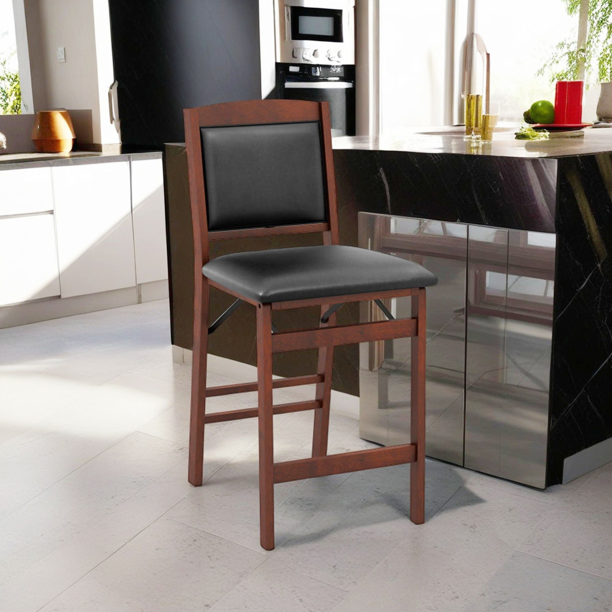 Demi Bonn Set of 2 Folding Kitchen Island Stool with Rubber Wood Legs, Modern Dining Chair with Backrests, Brown