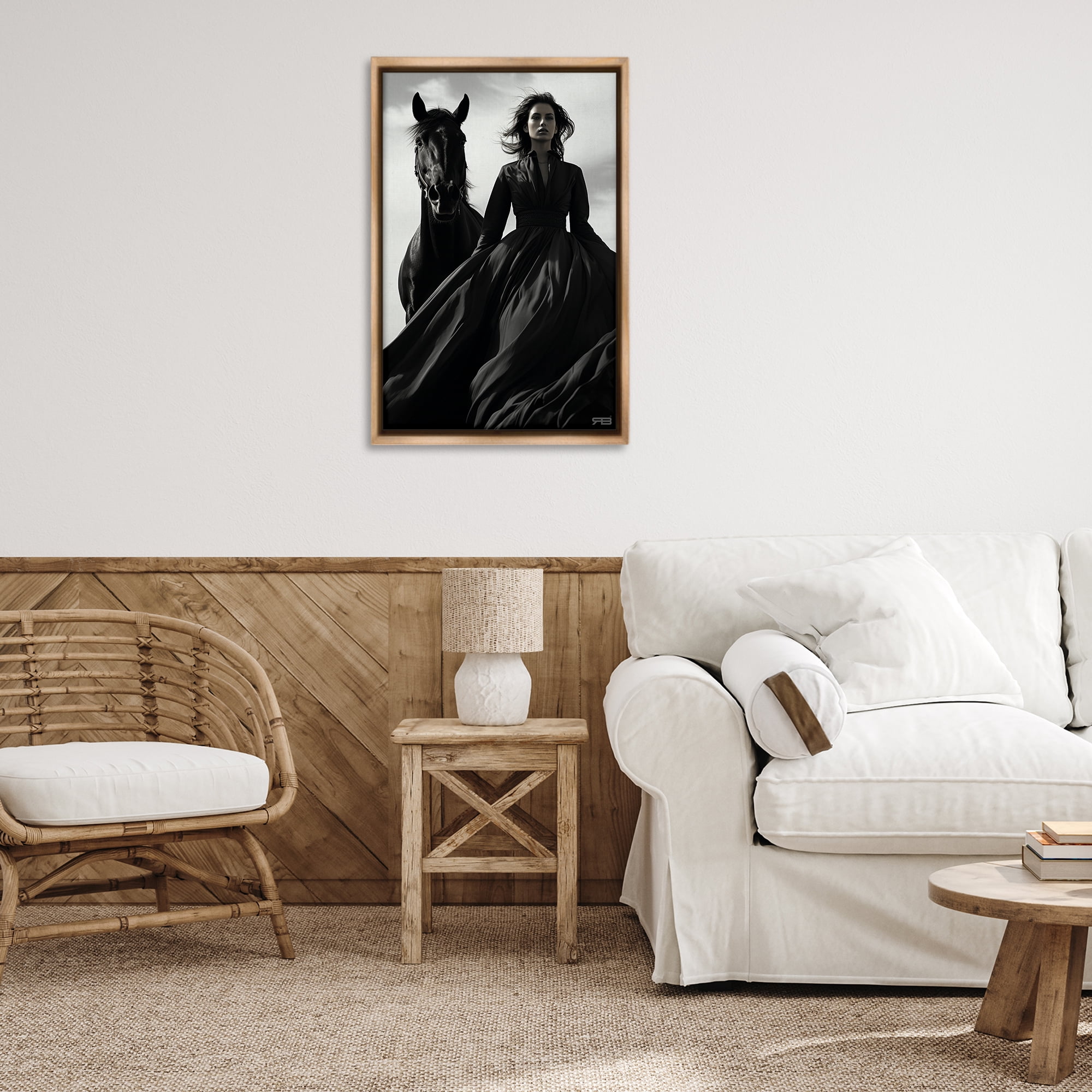Stupell Industries Trendy Woman with Horse People Painting Brown Floater Framed Canvas Art Print Wall Art, 21 x 31