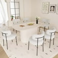 thumbnail image 2 of 63" Medieval Modern Cream MDF Dining Table + 6 Circular Cushioned Armless Chairs, Assembled Top & Black Metal Legs, for Home & Kitchen, 2 of 9