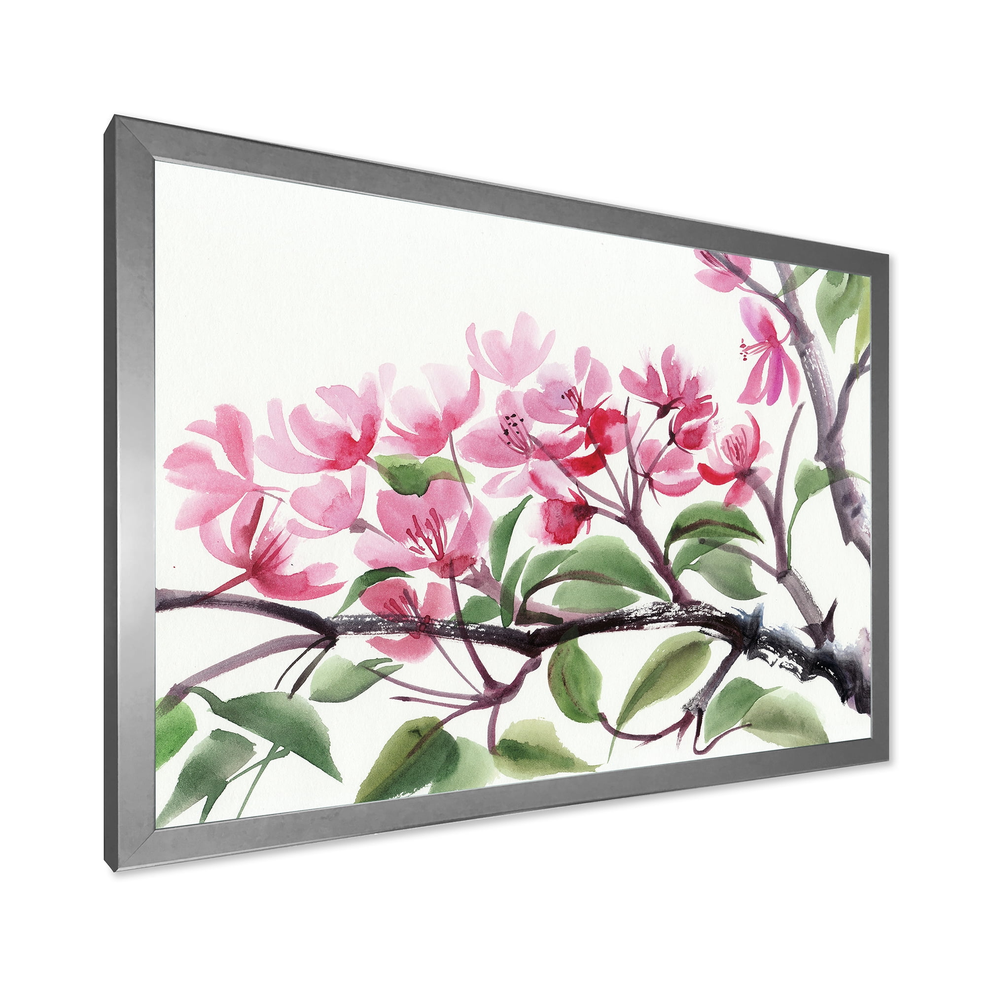 Designart 'Pink Blossoming Floral Tree' Traditional Framed Art Print