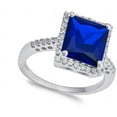 thumbnail image 4 of CHOOSE YOUR COLOR Blue Simulated Sapphire Rectangle Pave Halo Ring .925 Sterling Silver Band CZ Female Size 8, 4 of 4