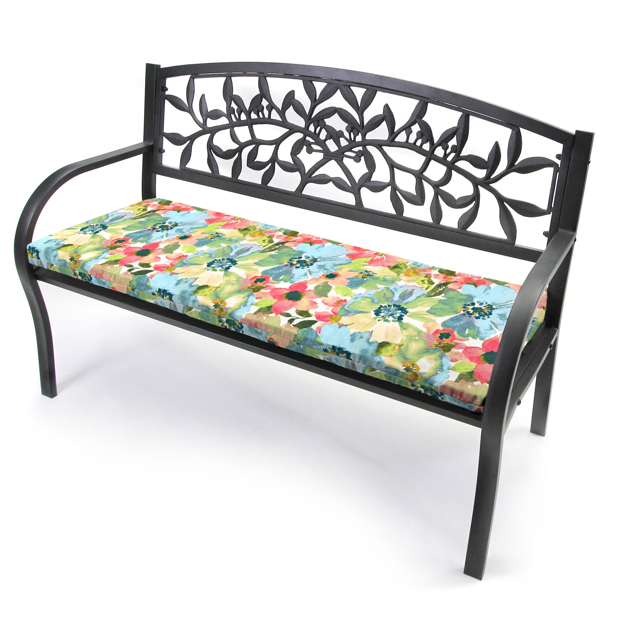 Jordan Manufacturing 48" x 19.5" Watercolor Garden Multicolor Floral Rectangular Outdoor Settee Swing Bench Cushion with Ties