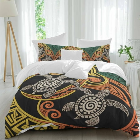 Abstract Turtles Queen Size Comforter Set, Hawaii Turtles Animals Colorful Boho Floral Texture Bedding for All Seasons, 4 Pcs Bed Set, 1Quiltcover (90"x92") ,1Sheet(94"x116"), 2Pillowcases (30"x20")
