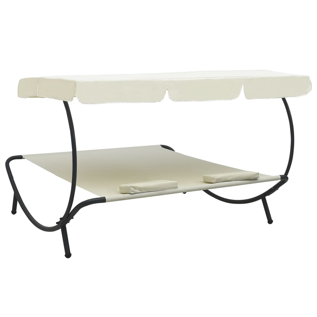 Patio Double Chaise Lounge Sun Bed with Canopy and Pillows,Outdoor Daybed Reclining Chair (White) - image 4 of 7