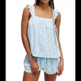 thumbnail image 2 of Conjunto de Pijama de 2 Piezas Y2K para Mujer, Sin Mangas, A Rayas, con Volantes, Camiseta Sin Mangas y Pantalones Cortos, Conjuntos de Estar por Casa. Azul L, 2 of 9