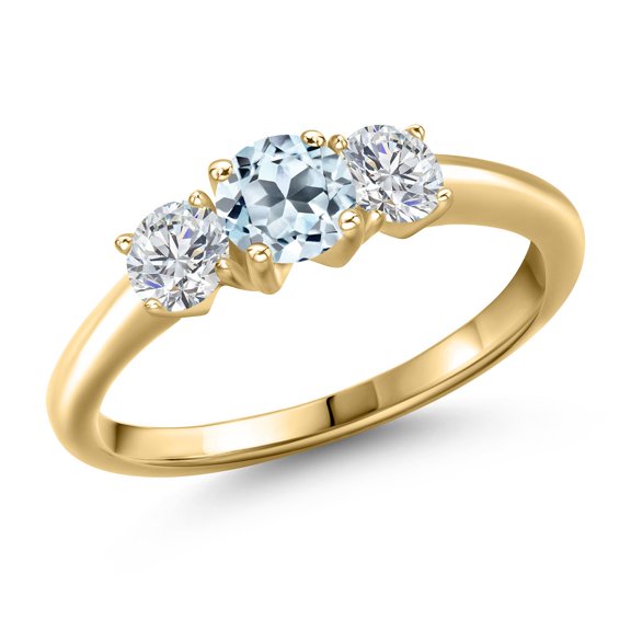 Gem Stone King 10K Yellow Gold Sky Blue Topaz and Lab Grown Diamond Engagement Ring for Women | 1.24 Cttw | Round 5MM | Gemstone November Birthstone | Size 6