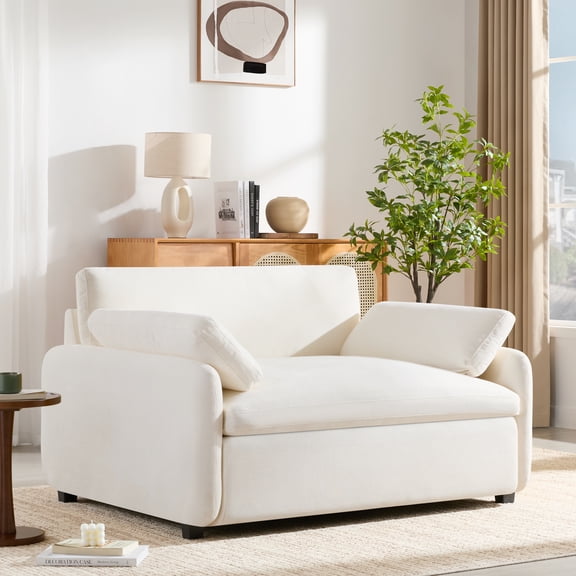 MODERNLUXE 50" Oversized Accent Chair,Chenille Fabric Single Sofa Chair with Padded Arms,Pillows,Wide and Deep Seat, Modern Upholstered Comfy Armchair Couch Lounge for Living Room, Bedroom, Cream