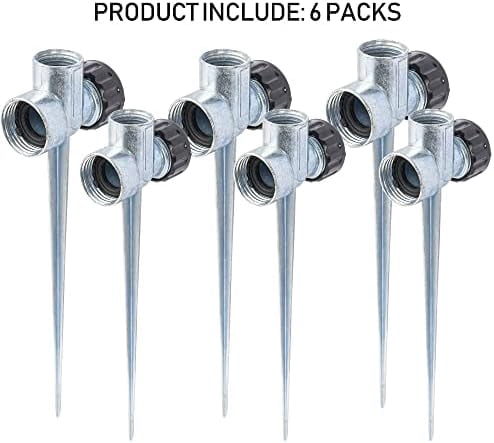 RibRave 6 Pack 1/2 inch Zinc Alloy Lawn Sprinkler Spike Base, Water Flow Thru Sprinkler for Yard, Lawn, Garden and Grass Irrigation