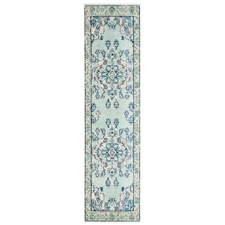 SAFAVIEH Monaco Toria Oriental Runner Rug, Light Blue/Ivory, 2'2" x 6'