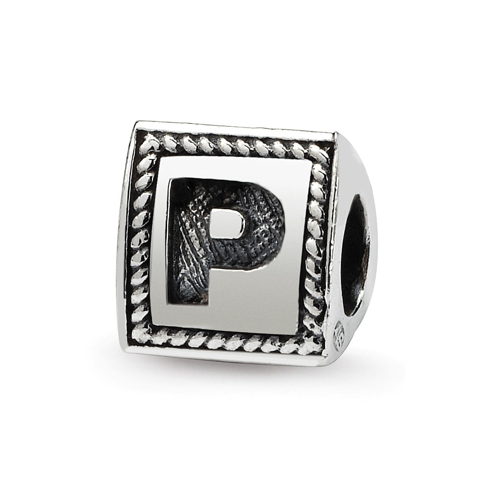 925 Sterling Silver Reflections Letter P Triangle Block Bead; for Adults and Teens; for Women and Men