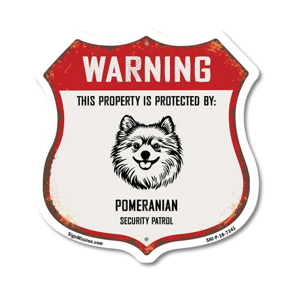 Warning This Property is Protected by Pomeranian (2 Pack) 12 inch X 12 inch Shield Shaped Commercial Grade Plastic Signs Weather Resistant Made in the USA