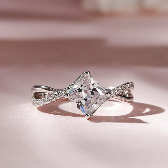 Eclet Jewels White Gold Over 14k Silver Diamond Ring - Excellent 2 Ct Princess Cut Lab Created Simulated Diamond Ring - Twisted Cross Over Shank Engagement Rings for Women's - Bypass Diamond Rings