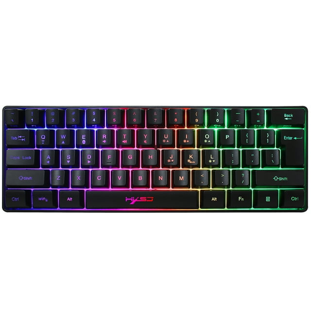 Teclado Irfora HXSJ Teclado de modo dual de 61 teclas BT 5.0 Teclado compacto Teclado retroiluminado RGB inalámbrico 2.4G Teclas de inyección de doble disparo, Negro Irfora Teclado