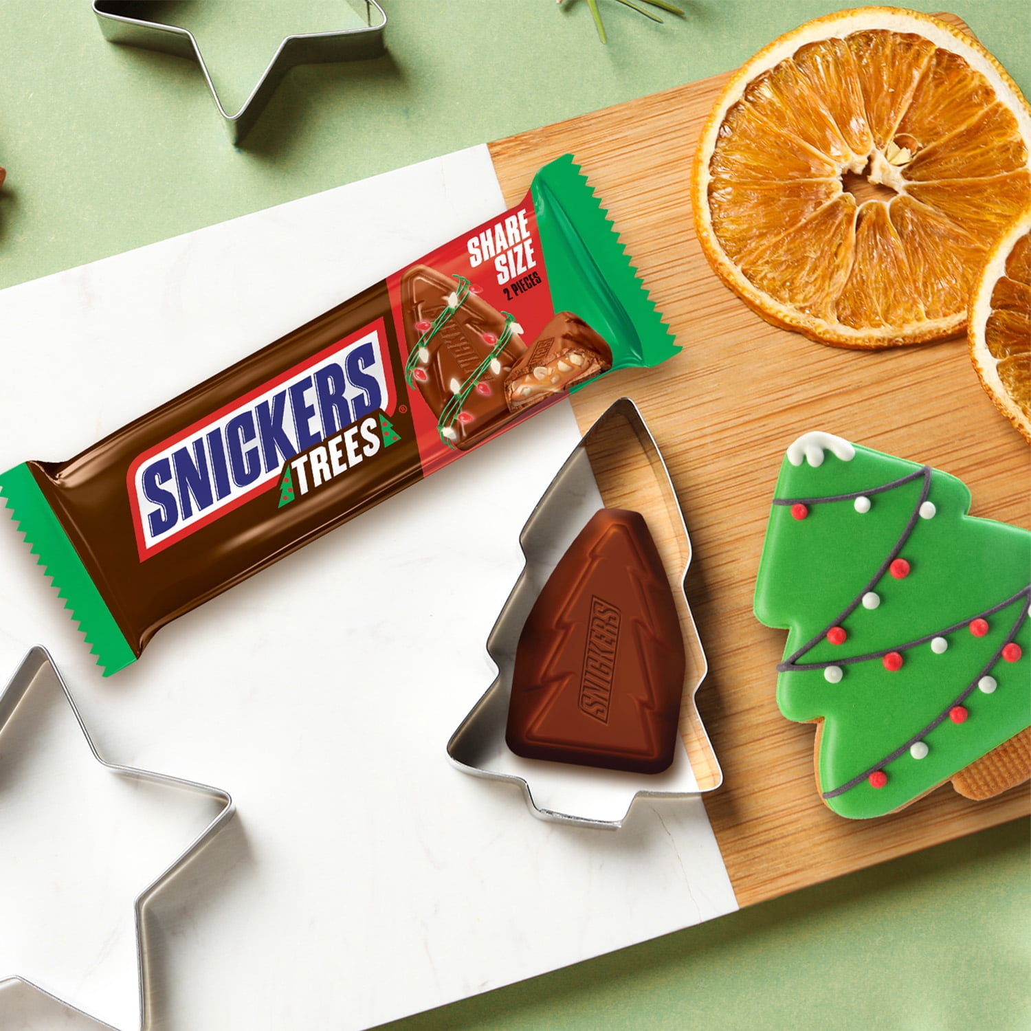 (2 pack) Snickers Trees Christmas Candy Chocolate Bars, Share Size - 2.2 oz pack