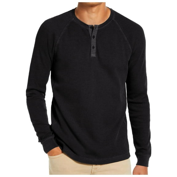 Dpytoraw Men Solid Color Button Round Neck Raglan Sleeve Long Sleeved T Shirt Casual Loose Business Trend Comfortable Top