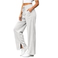thumbnail image 4 of HomeDM Womens Wide Leg Pants Side Slit Hem High Waisted Sweat Pants White Comfy Joggers with Pockets Size 2XL, 4 of 9