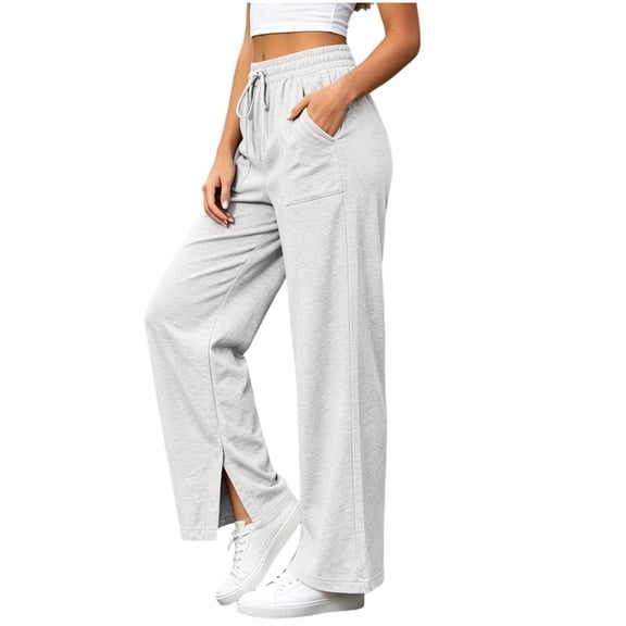 Gytharion Women's Straight Leg Sweatpants High Waist Side Slit Lounge Pants Elastic Waist Relaxed Fit Casual Pants with Pockets for Travel