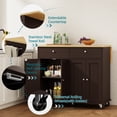 thumbnail image 6 of Walsunny Kitchen Islands Carts with Drop Leaf Table 2 Drawers 5 Wheels 4 Magnetic Doors Rolling Storage Cabinet Brown, 6 of 6