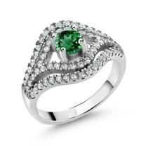 Gem Stone King 1.23 Ct Round Green Nano Emerald 925 Sterling Silver Ring