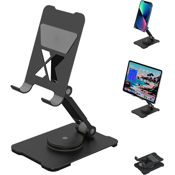 Soporte giratorio para teléfono móvil y tableta, portátil, compatible con fundas gruesas, compatible con teléfonos móviles, iPads y tabletas de 1,2 a 3,6 metros. Accesorios de escritorio en negro.
