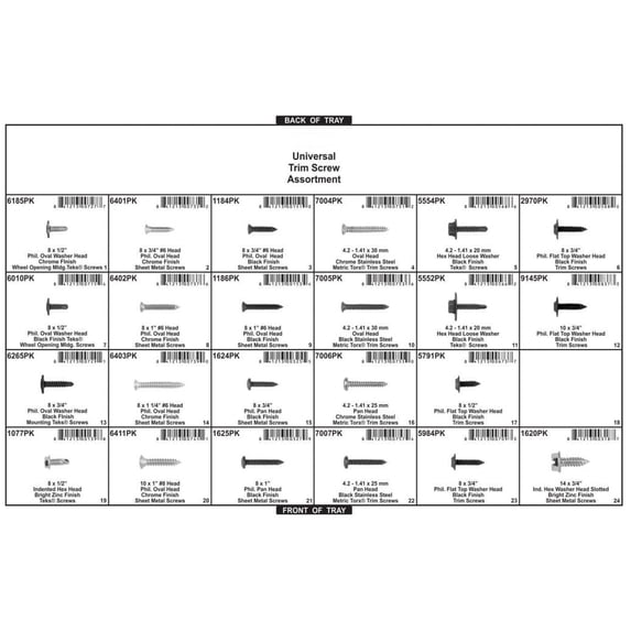 DISCO 24 Hole Gray Metal Tray Trim Screw Assortment 8505