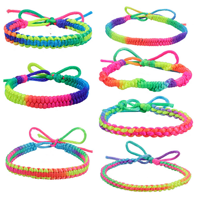 Pulsera tejida a mano del arco iris de la venta caliente del Amazonas de la pulsera colorida de la cuerda tejida a mano del hilo de 7 colores