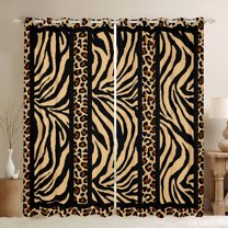 Homewish Teens Animal Leopard Zebra Print Blackout Curtains Set of 2 (52x84 Each),Black Yellow Window Curtains,Abstract Geometric Stripes Curtains and Drapes,Microfiber Bedroom Decor