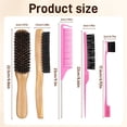 thumbnail image 2 of OPALESQUE 4pcs Boar Bristle Slick Back Hair Brush for Smooth Flyaways, Frizz, Sleek Ponytail, Buns and Edge Baby Hair, Teasing Hair Comb, Edge Brush, 2 of 7