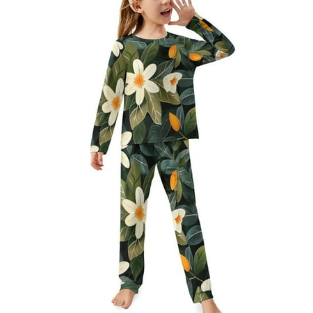 ZZZHY Neroli Garden Bloom-637 Print Girls  Pajamas Set Kids Long Sleeve Pjs with Pants & Tops Tween Slumber Party Sleepwear