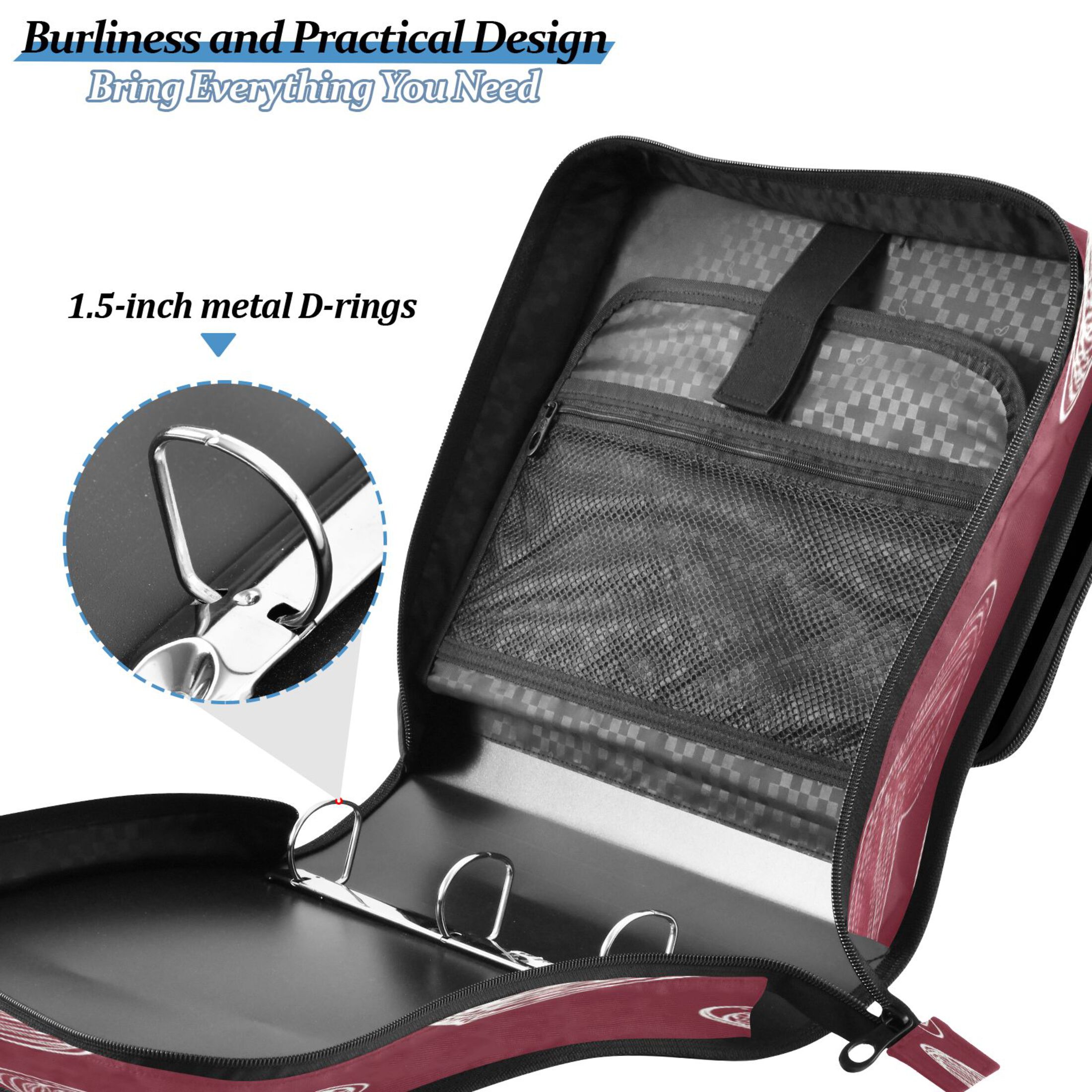 YAZAOO Zipper Binder trapper keeper Documents Organized Design Timeless Love Sketches Printed