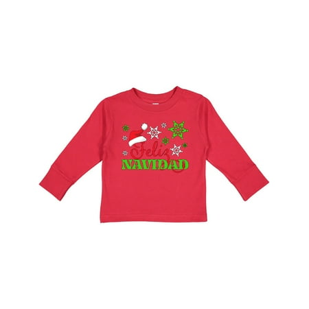 

Inktastic Feliz Navidad with Santa Hat and Green Snowflakes Gift Toddler Boy or Toddler Girl Long Sleeve T-Shirt