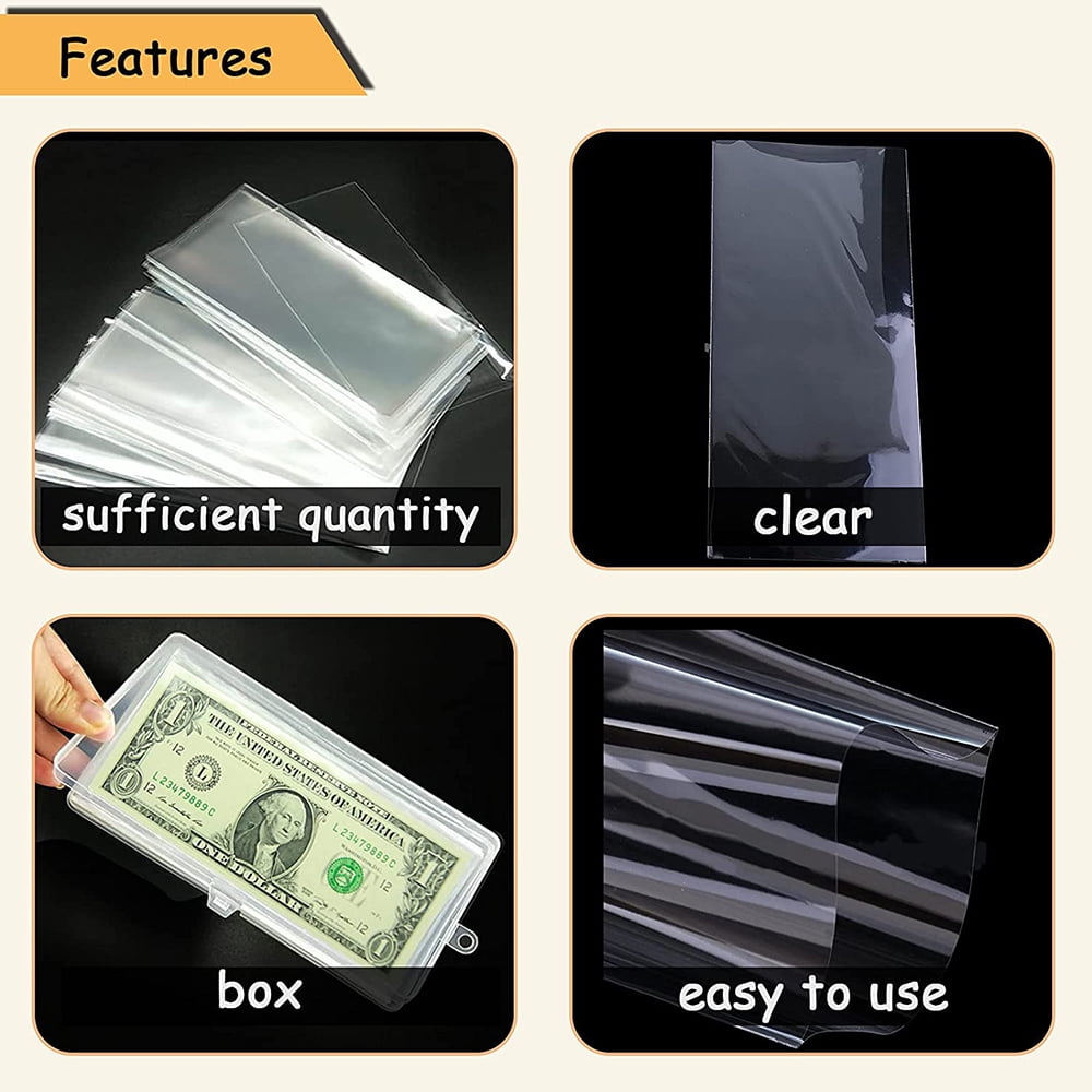 15PCS Banknotes Top-Insert Holders - Currency PVC Transparent Bill Money  Top-Load Sleeves Display Holder for Regular Bills Protector Storage Cases