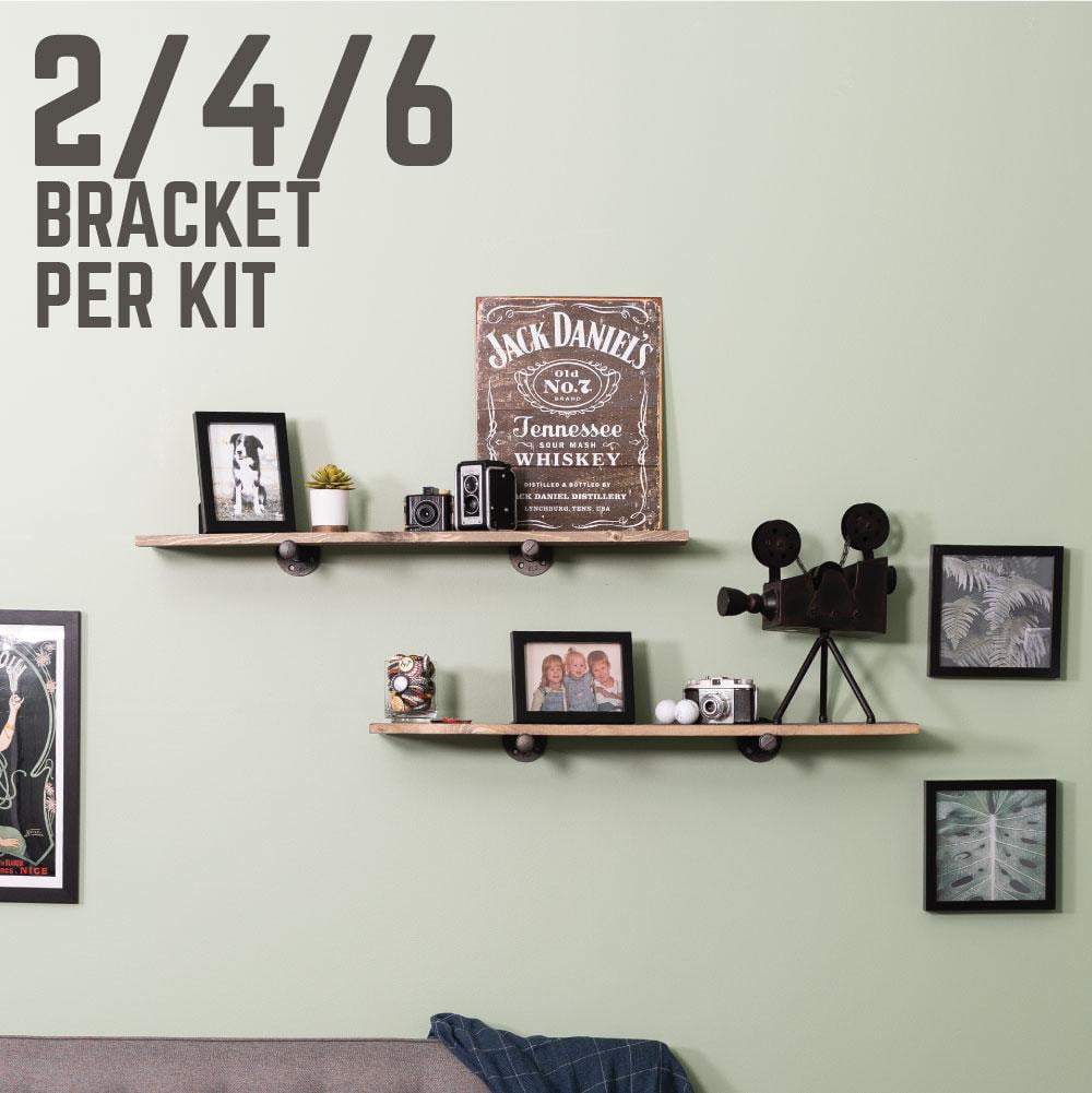 Pipe-Decor.com Industrial Shelf Brackets Set of four Industrial Steel Grey Iron Fittings Flanges and Pipes Vintage Hanging Wall Mounted Shelving