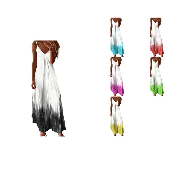 Antinious Women Camis Sleeveless V-Neck Print Ruched Beach Casual Stylish Long Dress