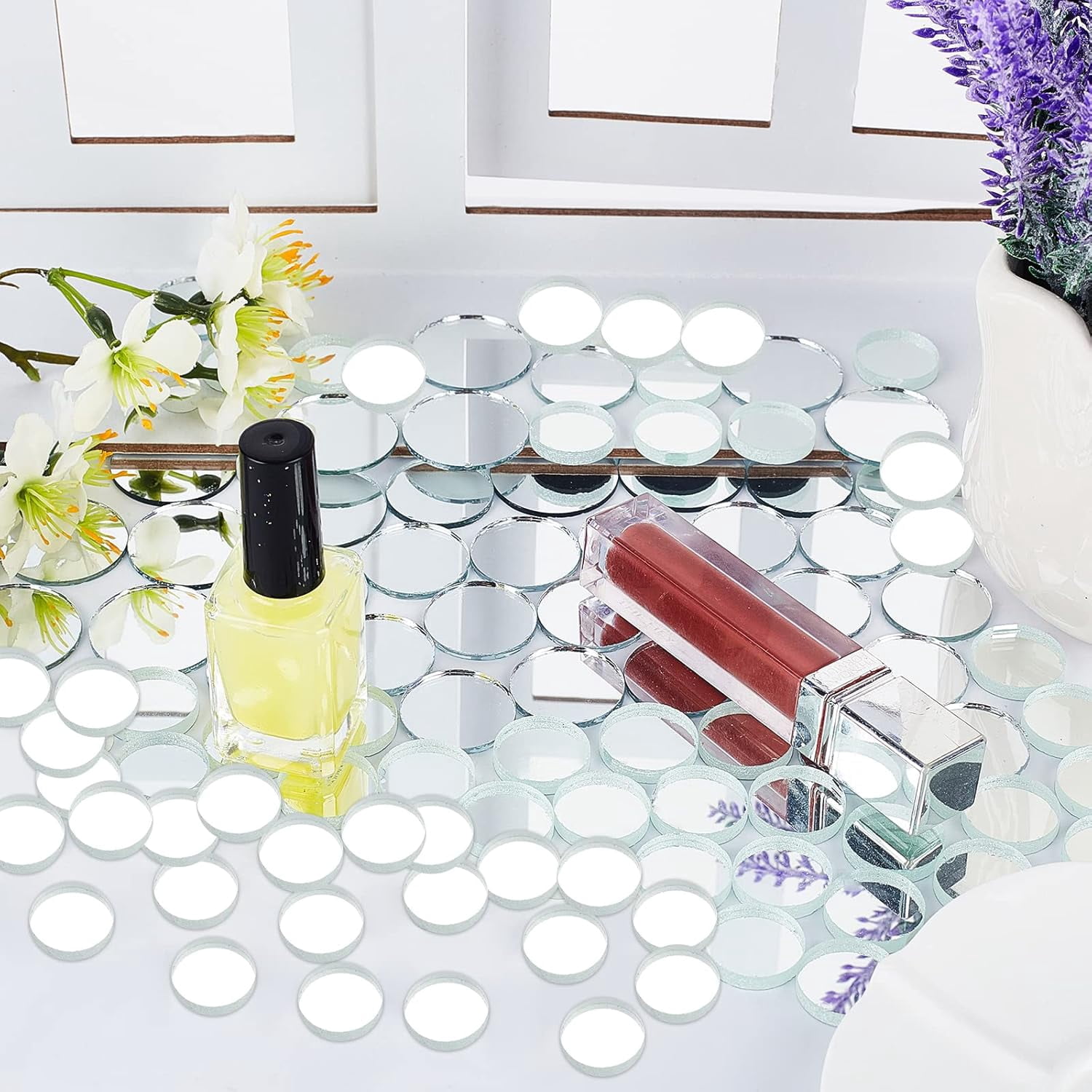 120pcs Round Mirror Glass Mosaic Tiles Small Mirror Round Craft Mirror Tiles for Home Decoration Crafts Jewelry Making Arts Crafts Projects 4 Sizes Clear
