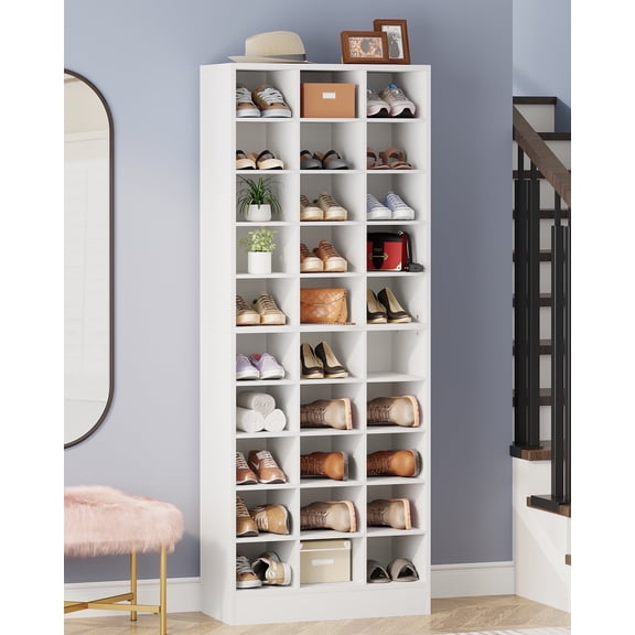 Tribesigns 70.86" Large Shoe Cabinet, 30 Pairs Heels Sneakers Storage Cabinet for Entryway, White