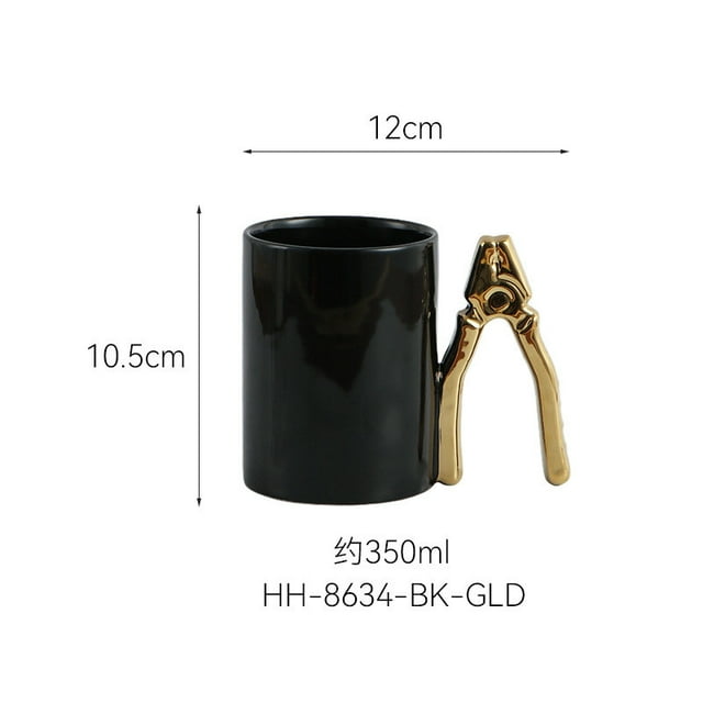 Taza de café de cerámica dorada electrochapada | Mango ergonómico elegante | Cristalería resistente al calor resistente a 12oz para cocina de oficina en casa, vaso moderno de regalo y decorativo de